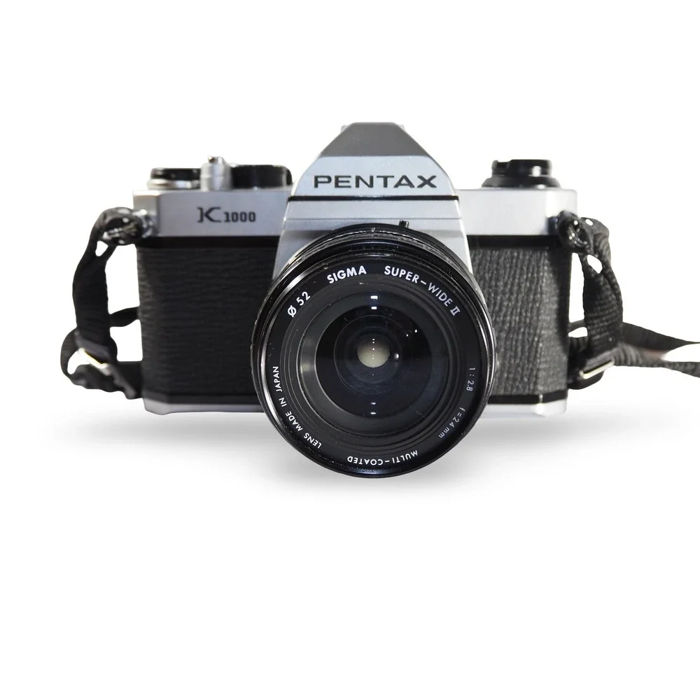 Pentax‎ K1000 35mm SLR Camera Silver Sigma 24mm f2.8 Lens Tamrac Case Bundle